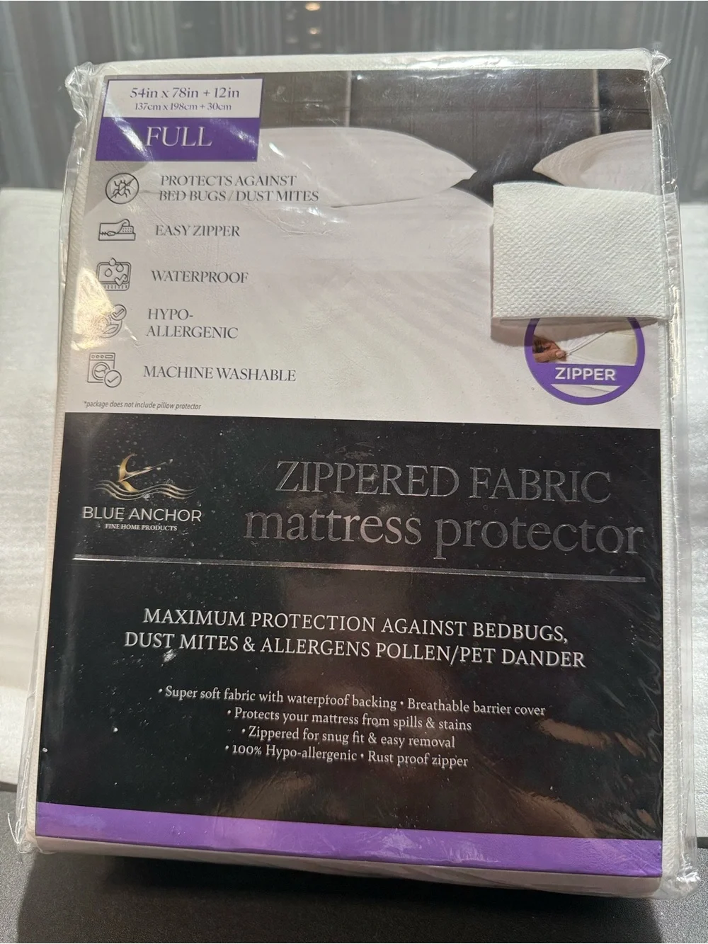 Blue Anchor Full Zippered Waterproof Mattress Protector Bed Bug Dust Mite NEW